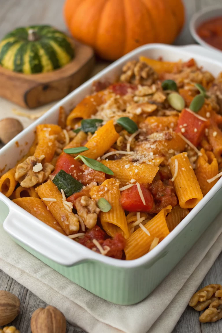 Cheesy Pasta Bake with Pumpkin-Tomato Sauce