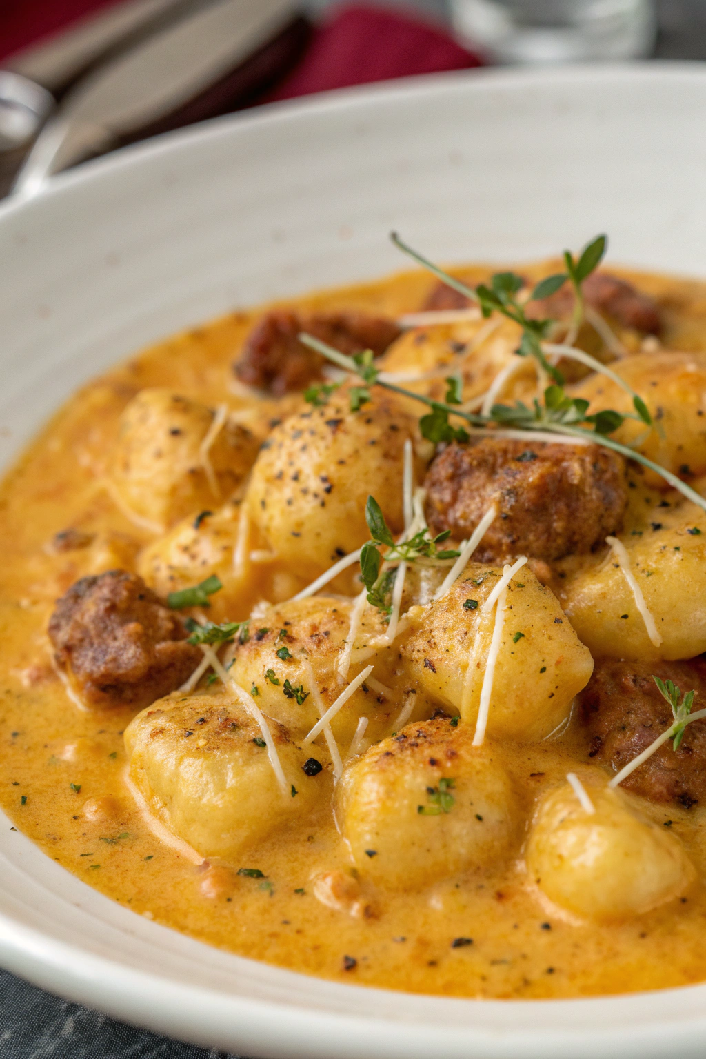 Creamy Butternut Squash Gnocchi with Sausage, Thyme and Sage
