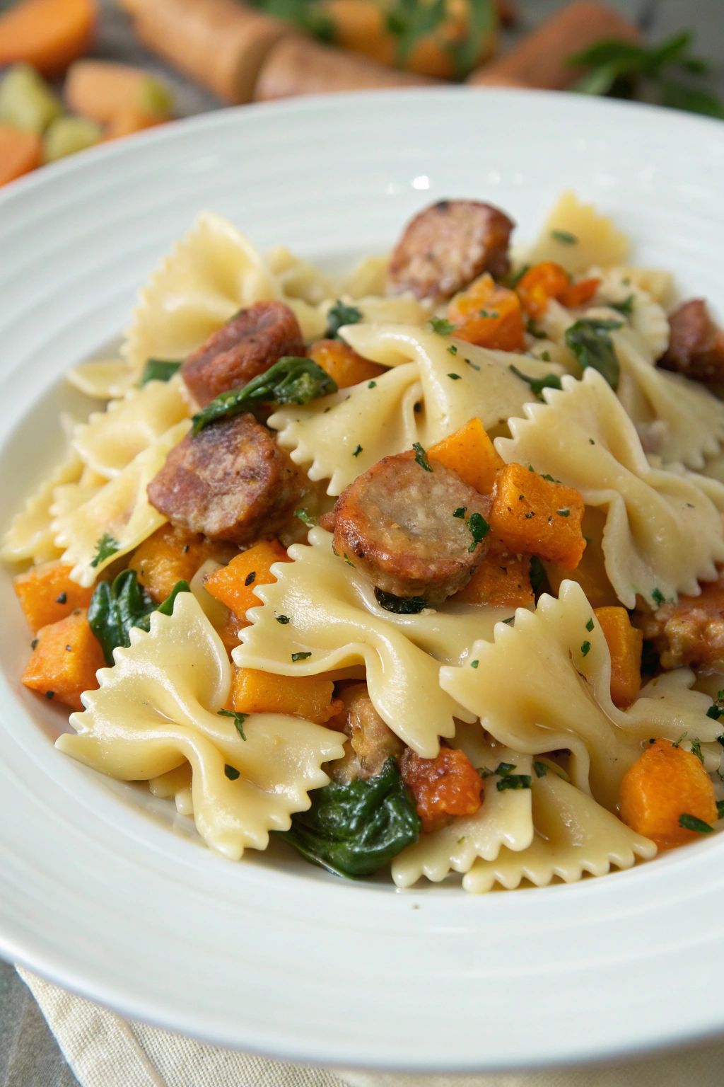 Creamy Butternut Squash Pasta with Sausage and Spinach
