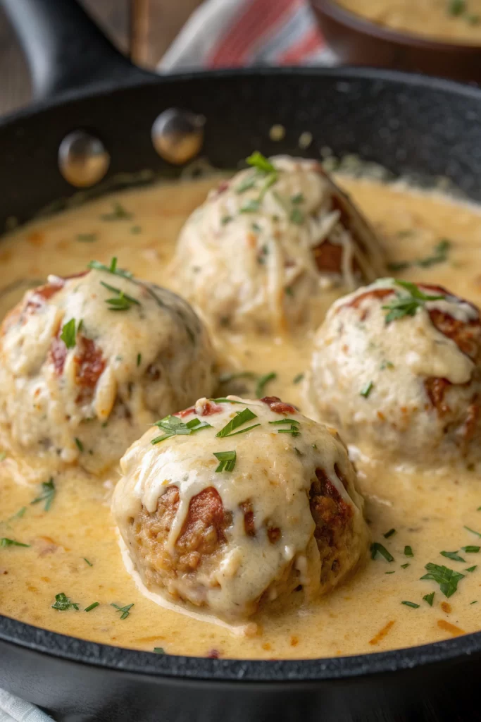 Creamy Chicken Ricotta Meatballs with Spinach Alfredo