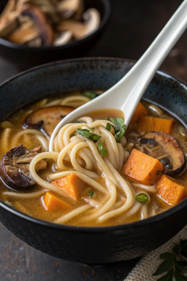 Miso Udon Noodle Soup with Teriyaki Mushrooms