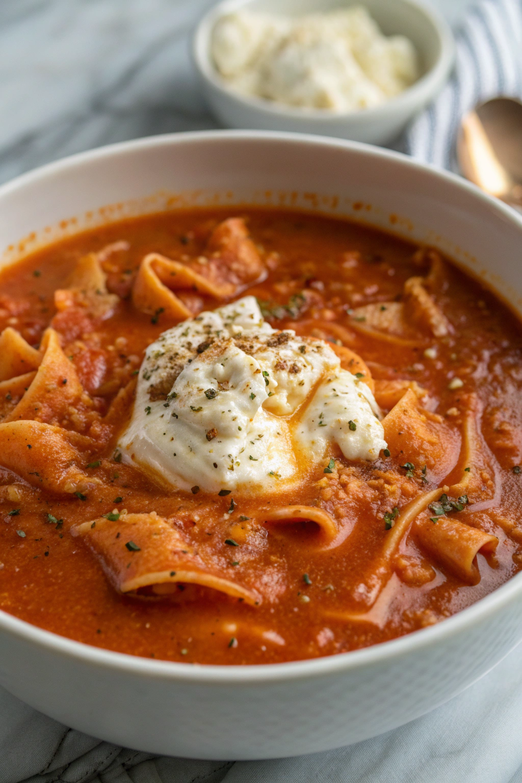 One-Pot Lasagna Soup with Ricotta Cheese
